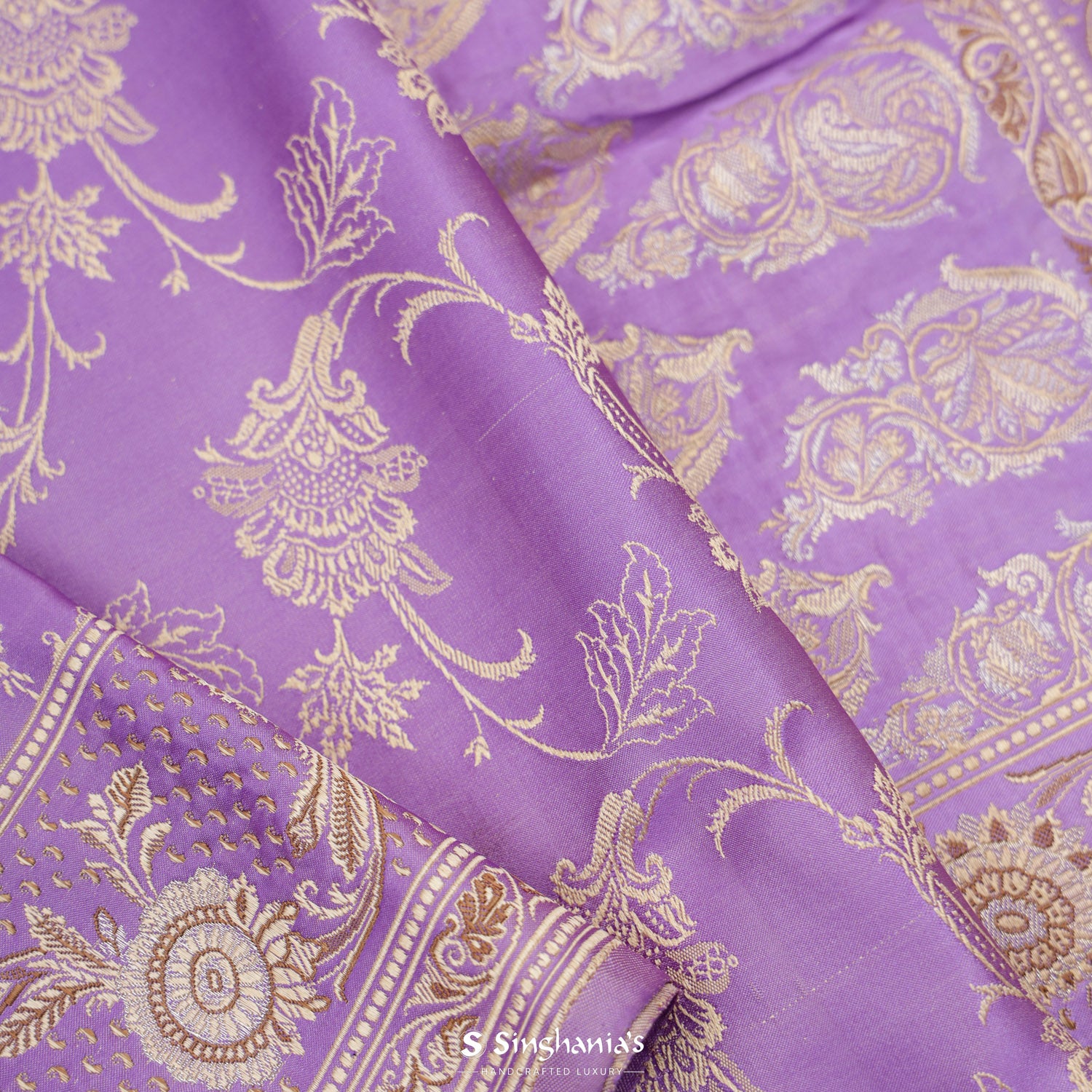 Iris Purple Banarasi Silk Saree With Floral Jaal Pattern