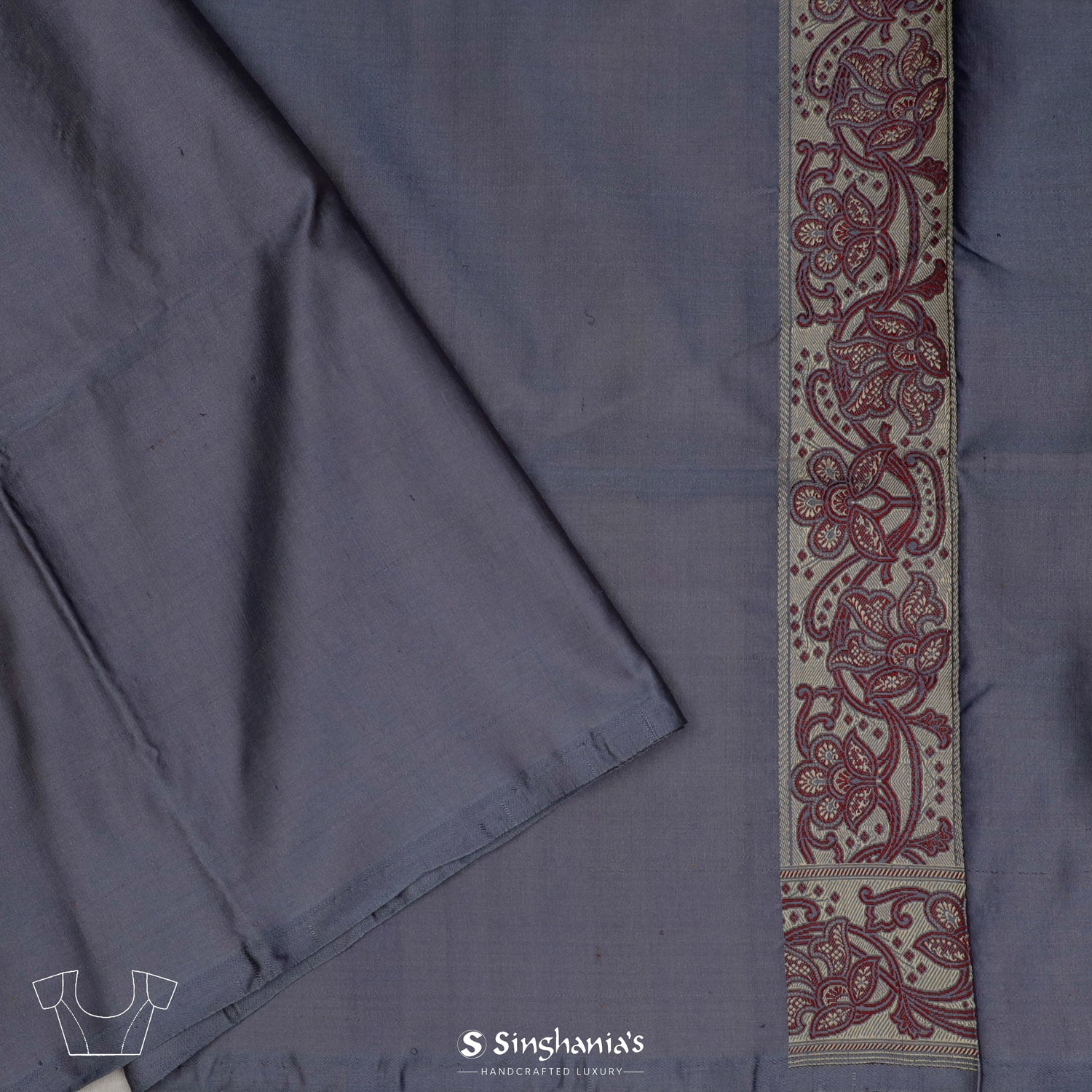 Glaucous Blue Banarasi Silk Saree With Floral Brocade Pattern