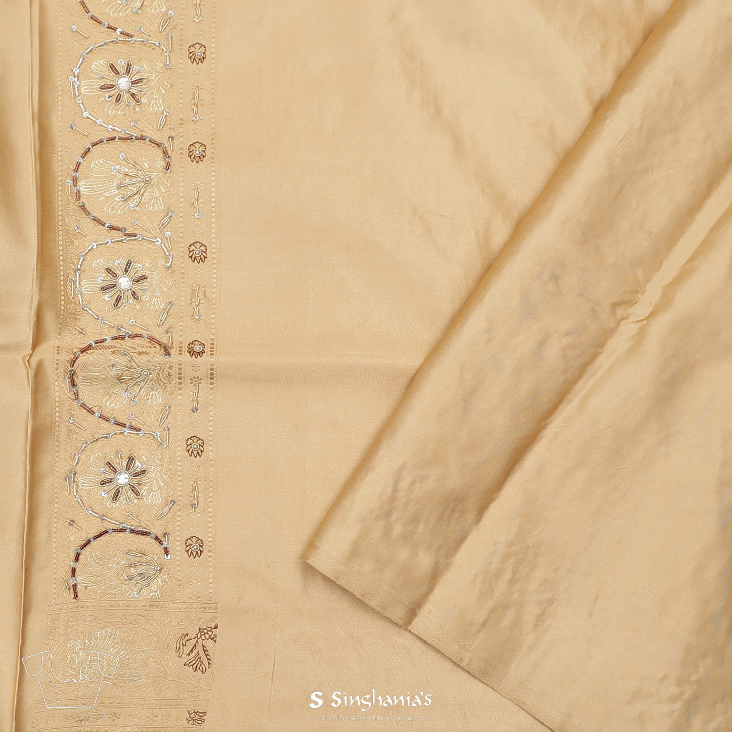Moccasin Plain Silk Saree With Banarasi Weaving