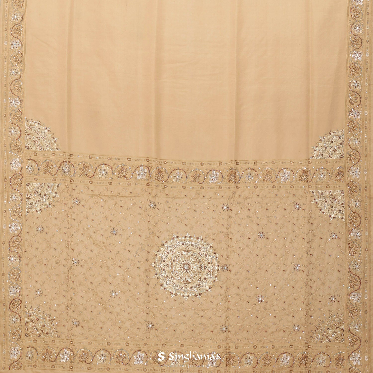 Moccasin Plain Silk Saree With Banarasi Weaving