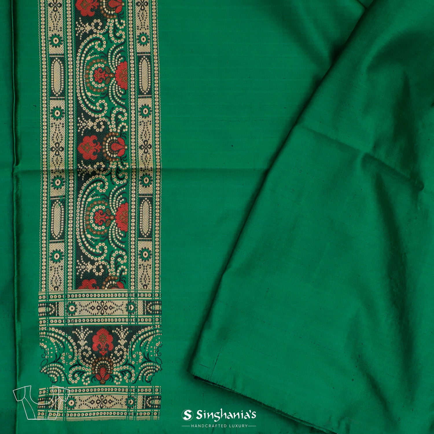 Fun Green Banarasi Silk Saree With Floral Pattern