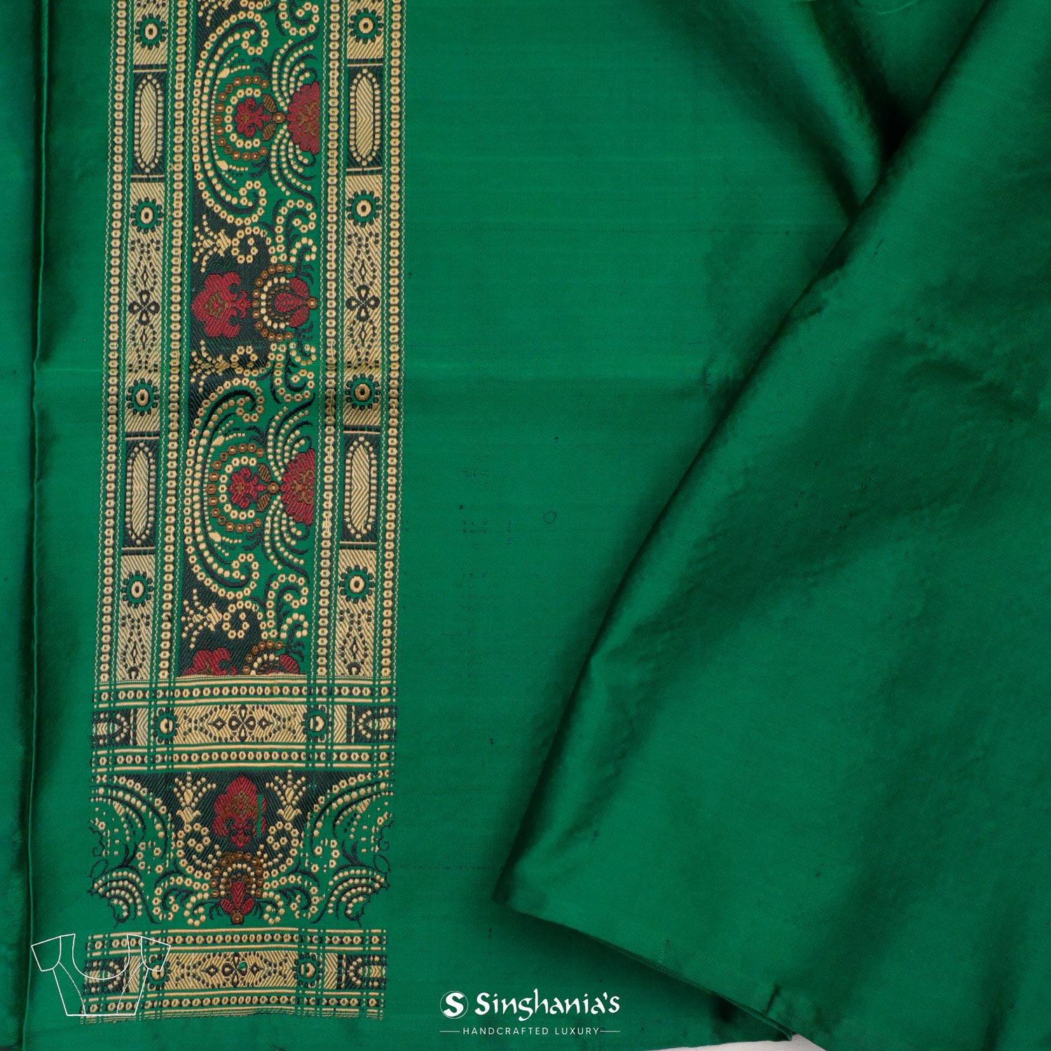 Cadmium Green Banarasi Silk Saree With Floral Pattern