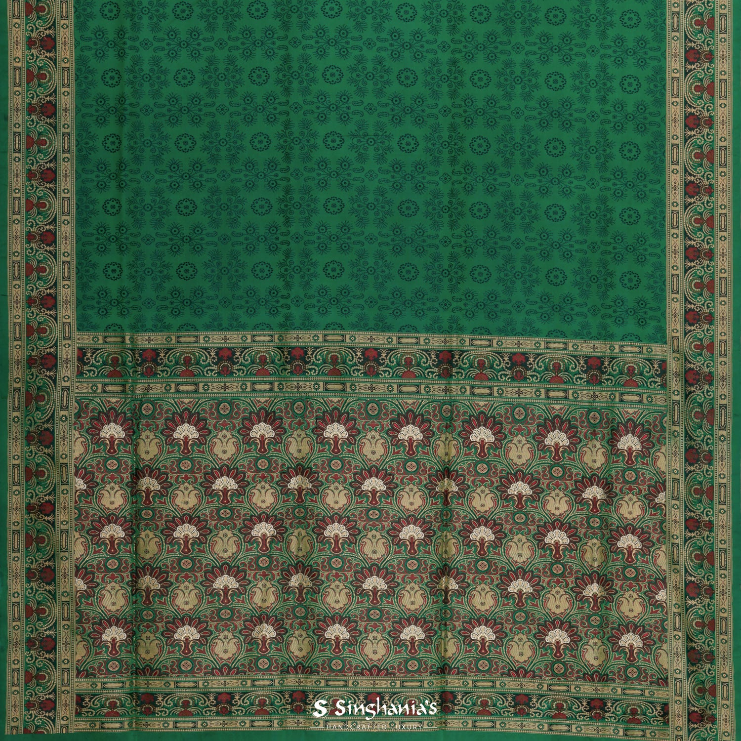 Cadmium Green Banarasi Silk Saree With Floral Pattern