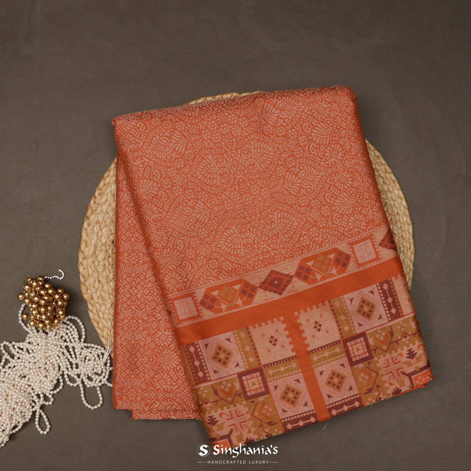 Squash Orange Silk Saree With Banarasi Weaving