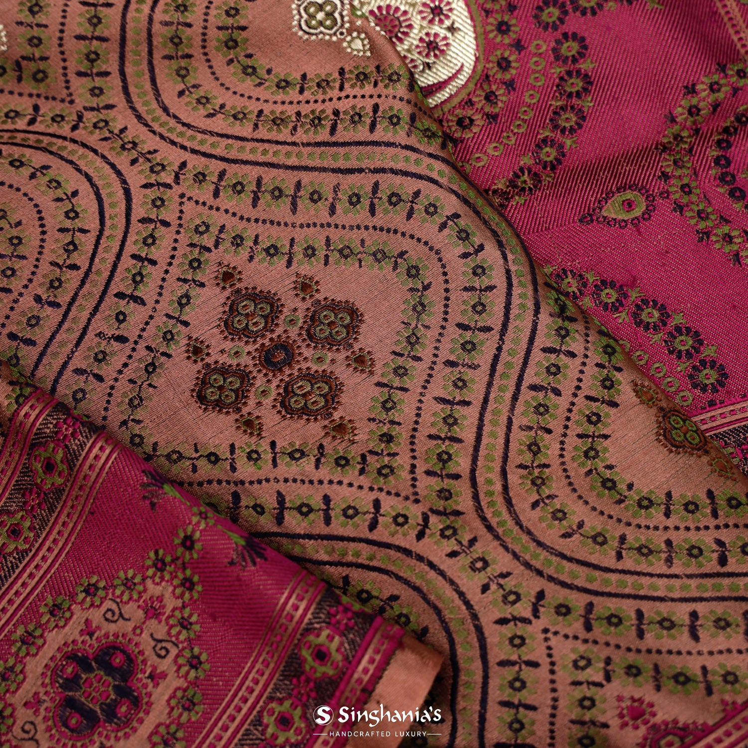 Dark Peach Silk Saree With Banarasi Weaving