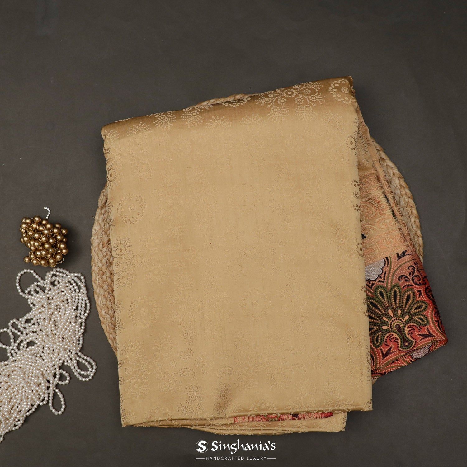 Light French Beige Silk Saree With Banarasi Weaving