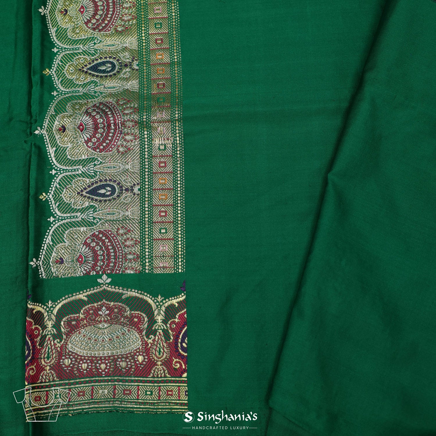 Kaitoke Green Plain Silk Saree With Banarasi Weaving