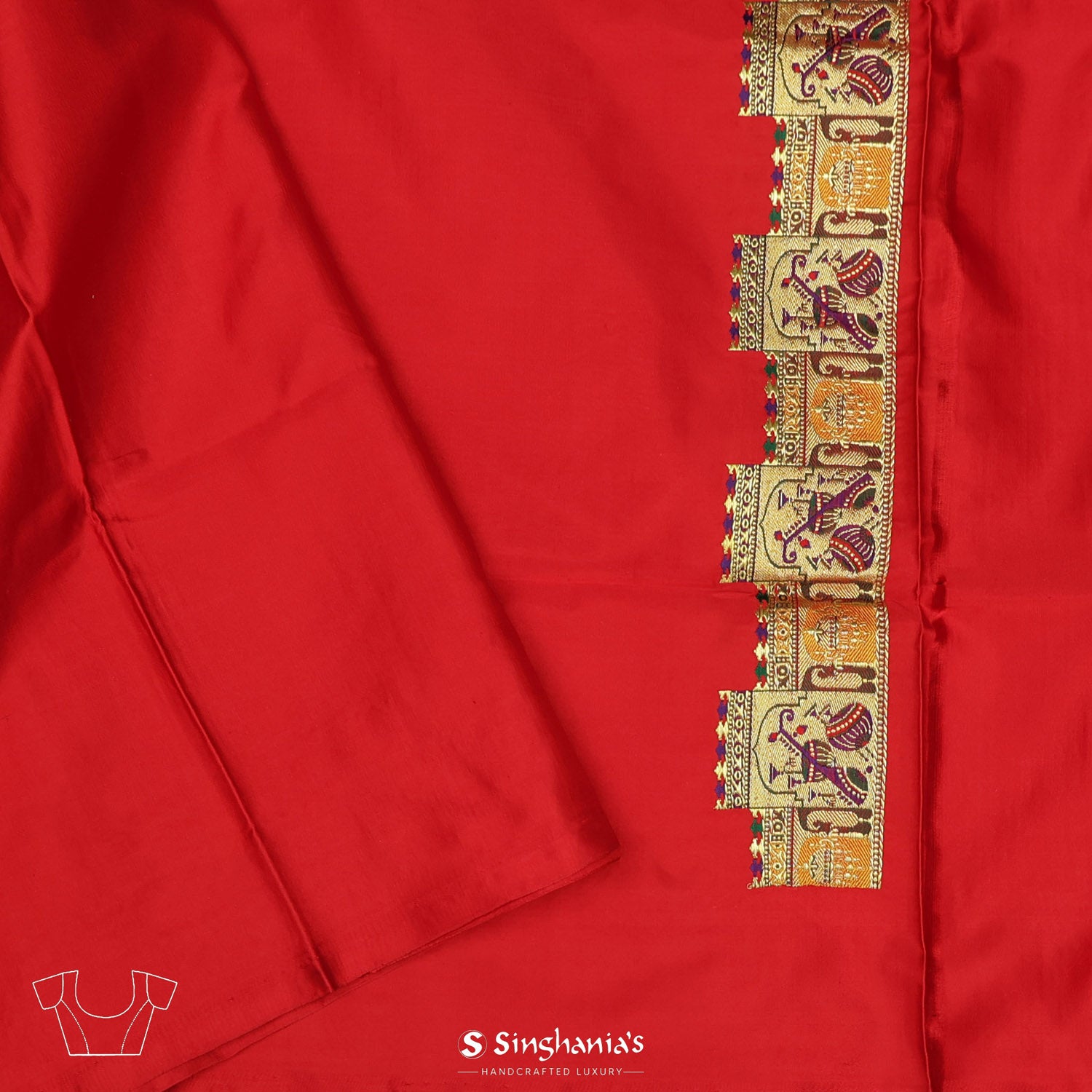Scarlet Red Silk Saree With Banarasi Weaving