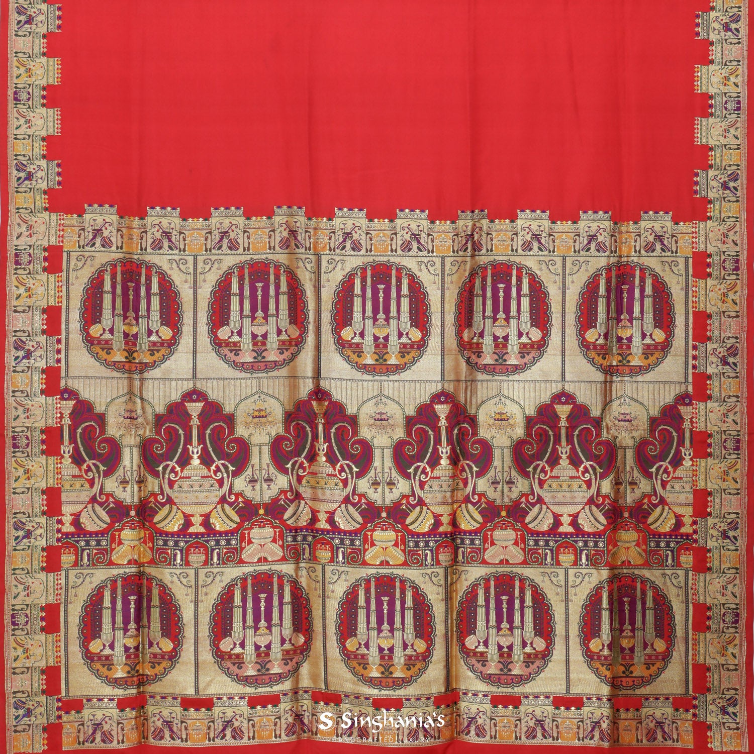 Scarlet Red Silk Saree With Banarasi Weaving