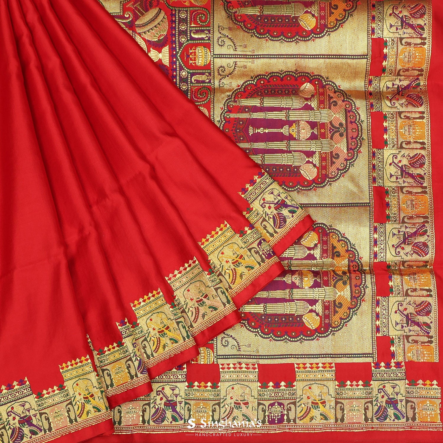 Scarlet Red Silk Saree With Banarasi Weaving