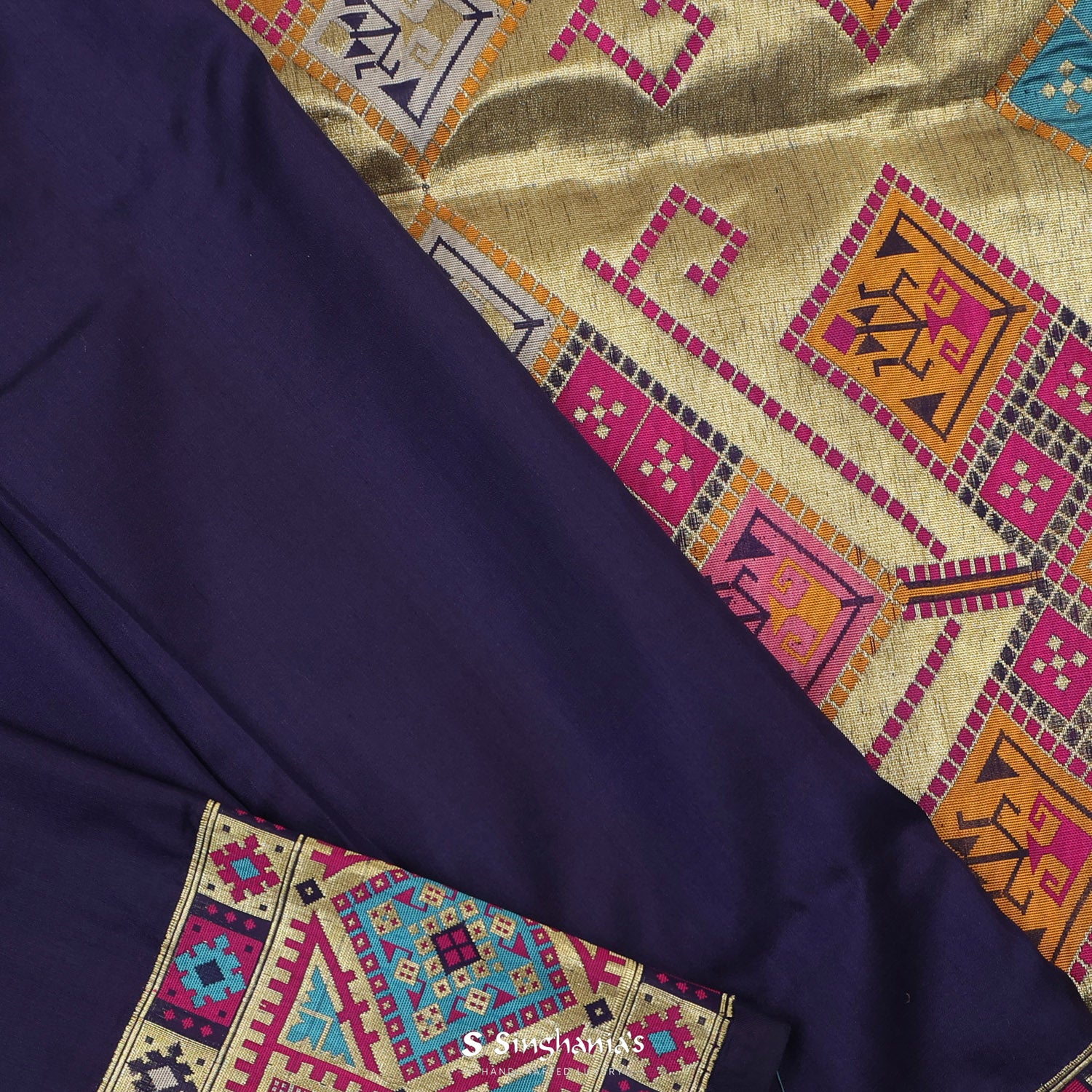 Independence Blue Plain Silk Saree With Banarasi Weaving