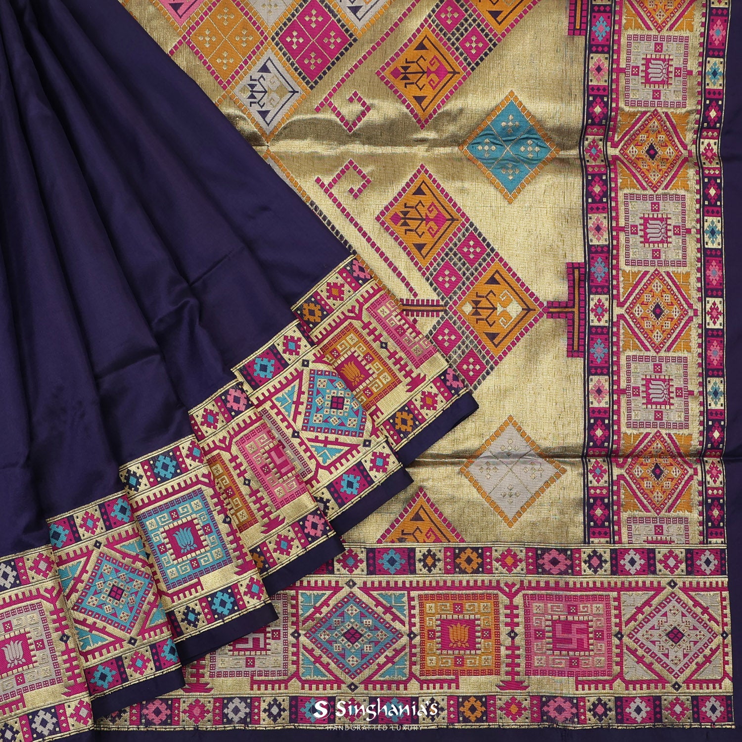 Independence Blue Plain Silk Saree With Banarasi Weaving