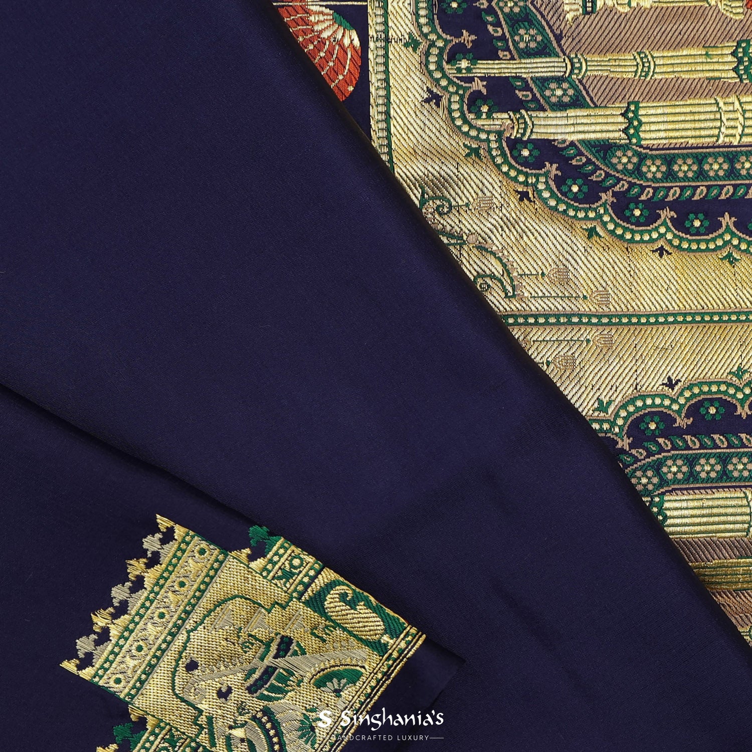 Berry Blue Plain Silk Saree With Banarasi Weaving