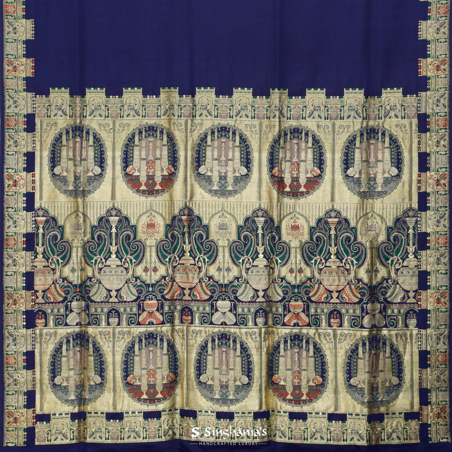 Berry Blue Plain Silk Saree With Banarasi Weaving