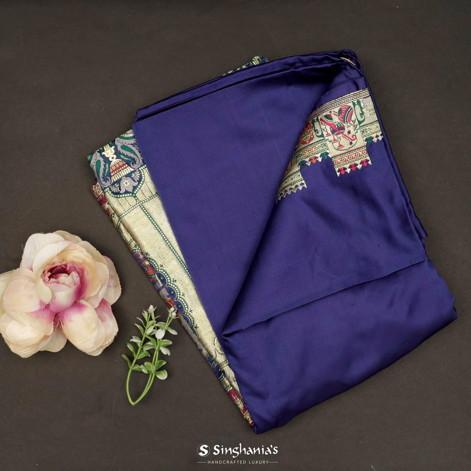 Liberty Blue Plain Silk Saree With Banarasi Weaving