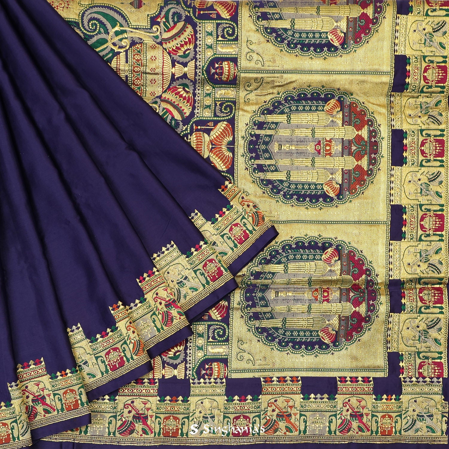 Liberty Blue Plain Silk Saree With Banarasi Weaving