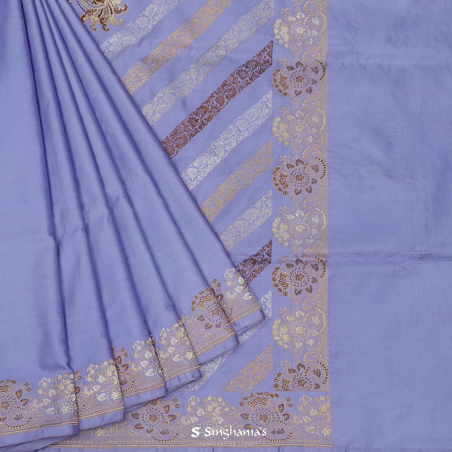 Pastel Purple Plain Silk Saree With Banarasi Weaving