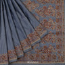 Oxford Gray Plain Banarasi Silk Saree With Meenakari Pallu And Border