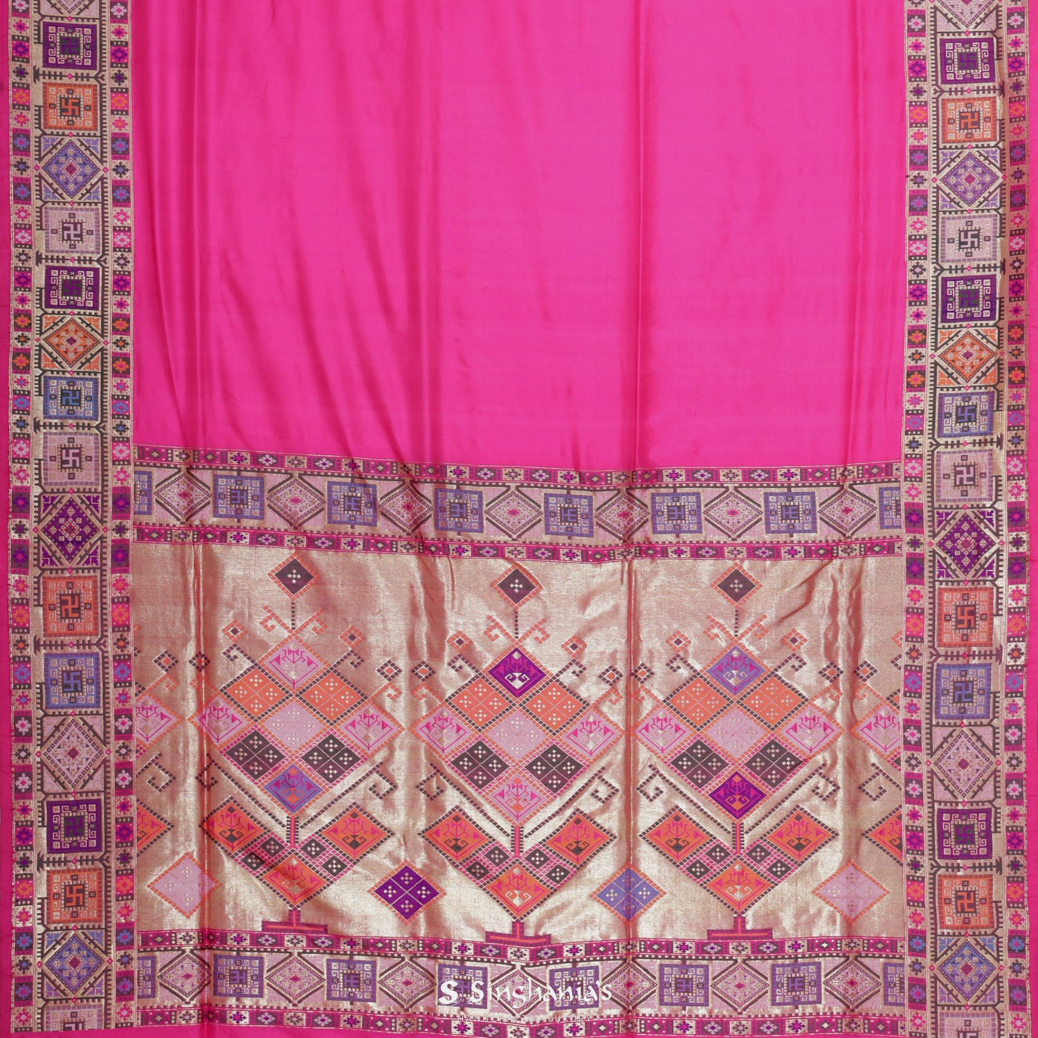 Cerise Pink Silk Saree With Meenakari Banarasi Weaving