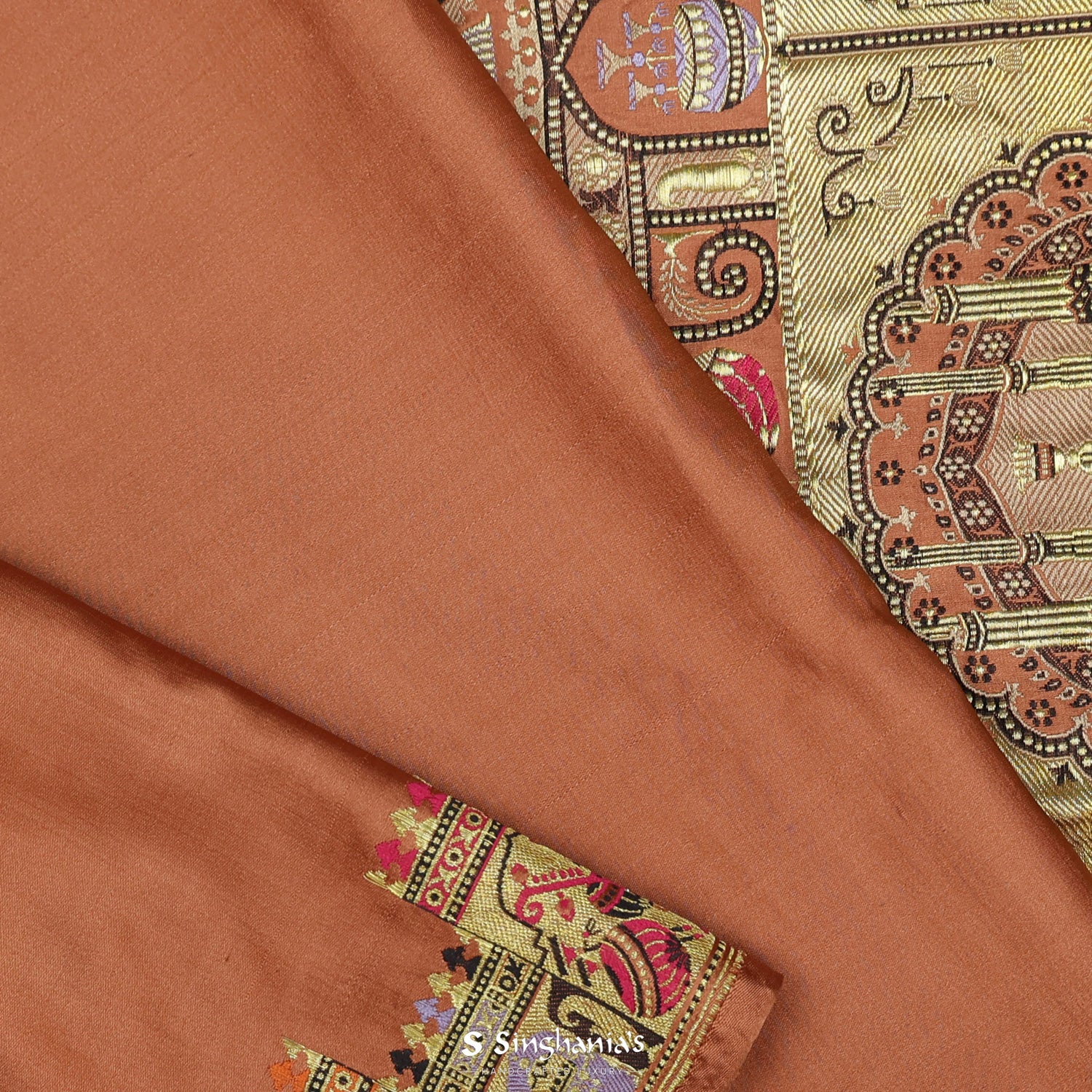 Pale Orange Plain Silk Saree With Banarasi Weaving