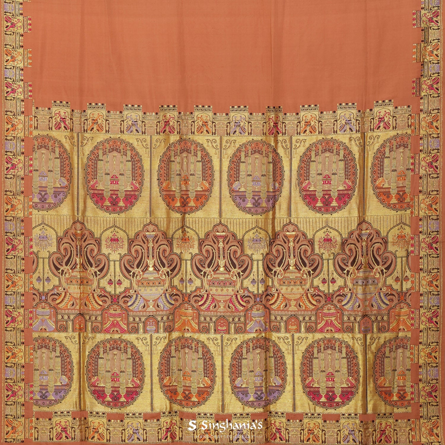 Pale Orange Plain Silk Saree With Banarasi Weaving