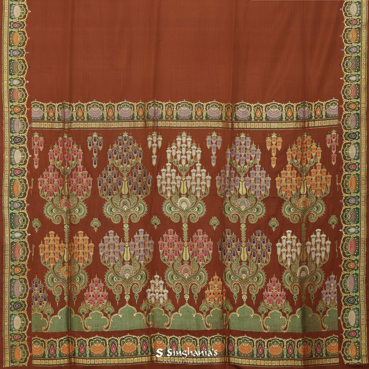 Sienna Brown Plain Silk Saree With Banarasi Weaving