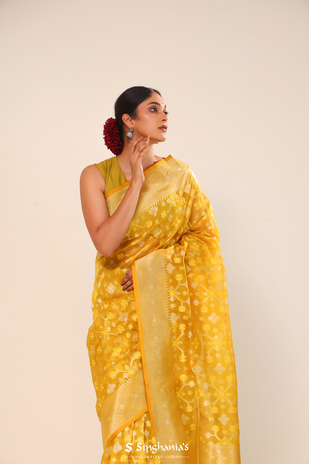 Golden Yellow Organza Chiniya Banarasi Saree