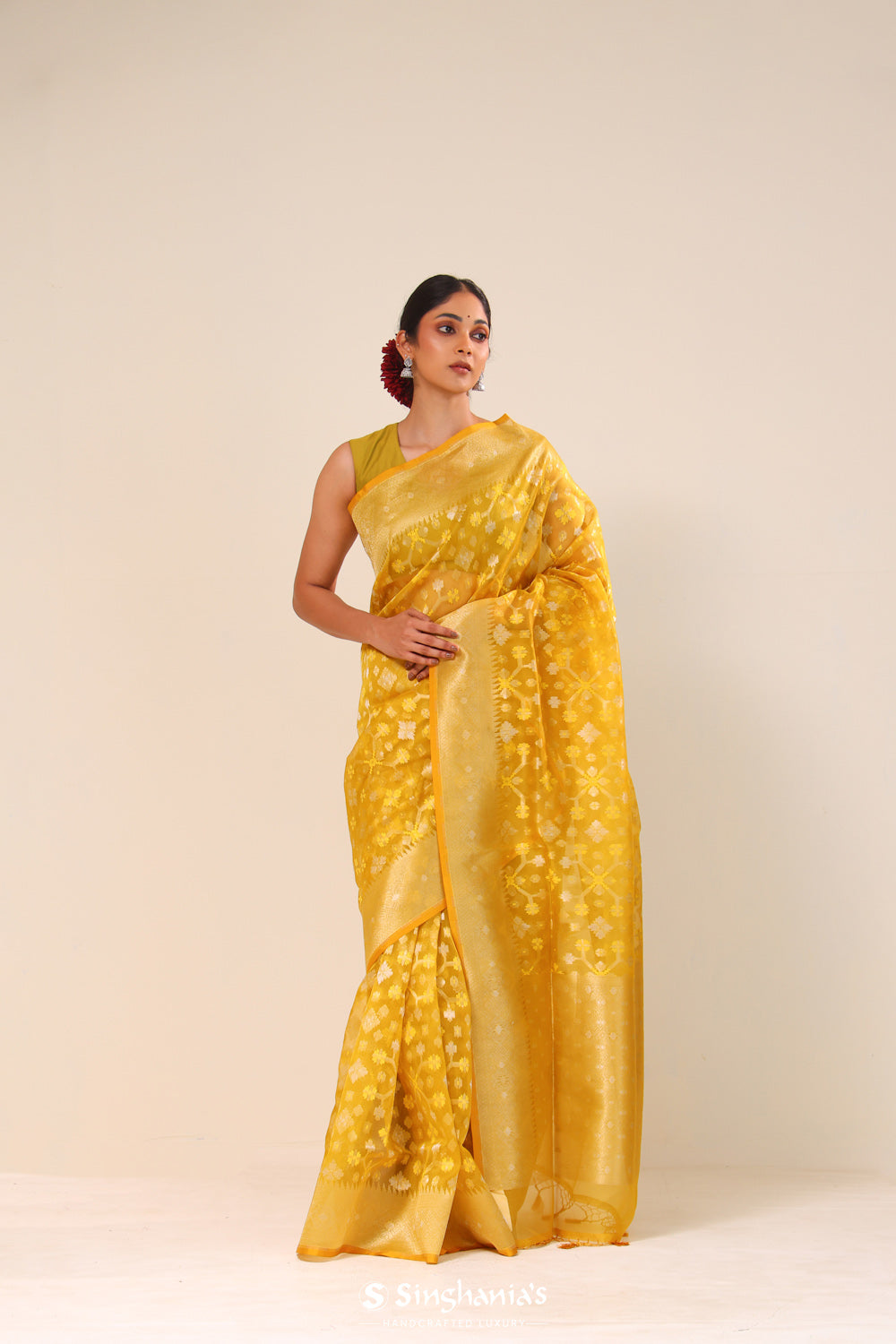 Golden Yellow Organza Chiniya Banarasi Saree