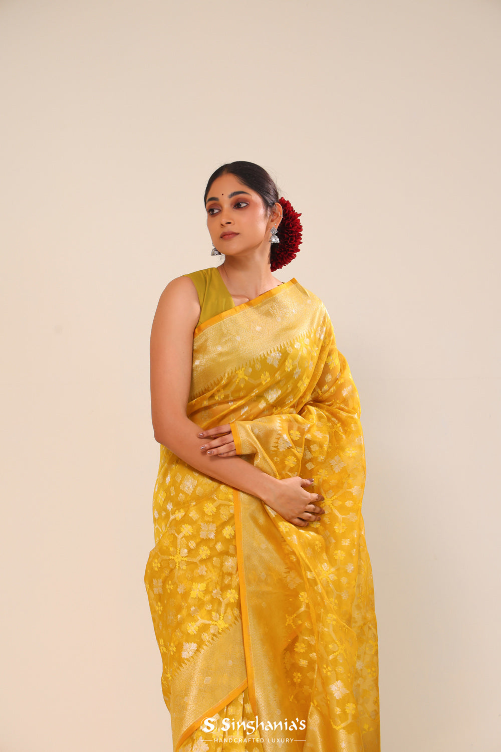 Golden Yellow Organza Chiniya Banarasi Saree