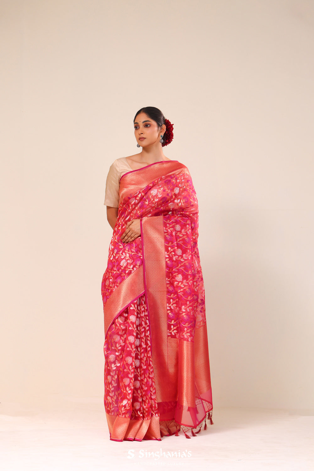 Persian Red Organza Chiniya Banarasi Saree