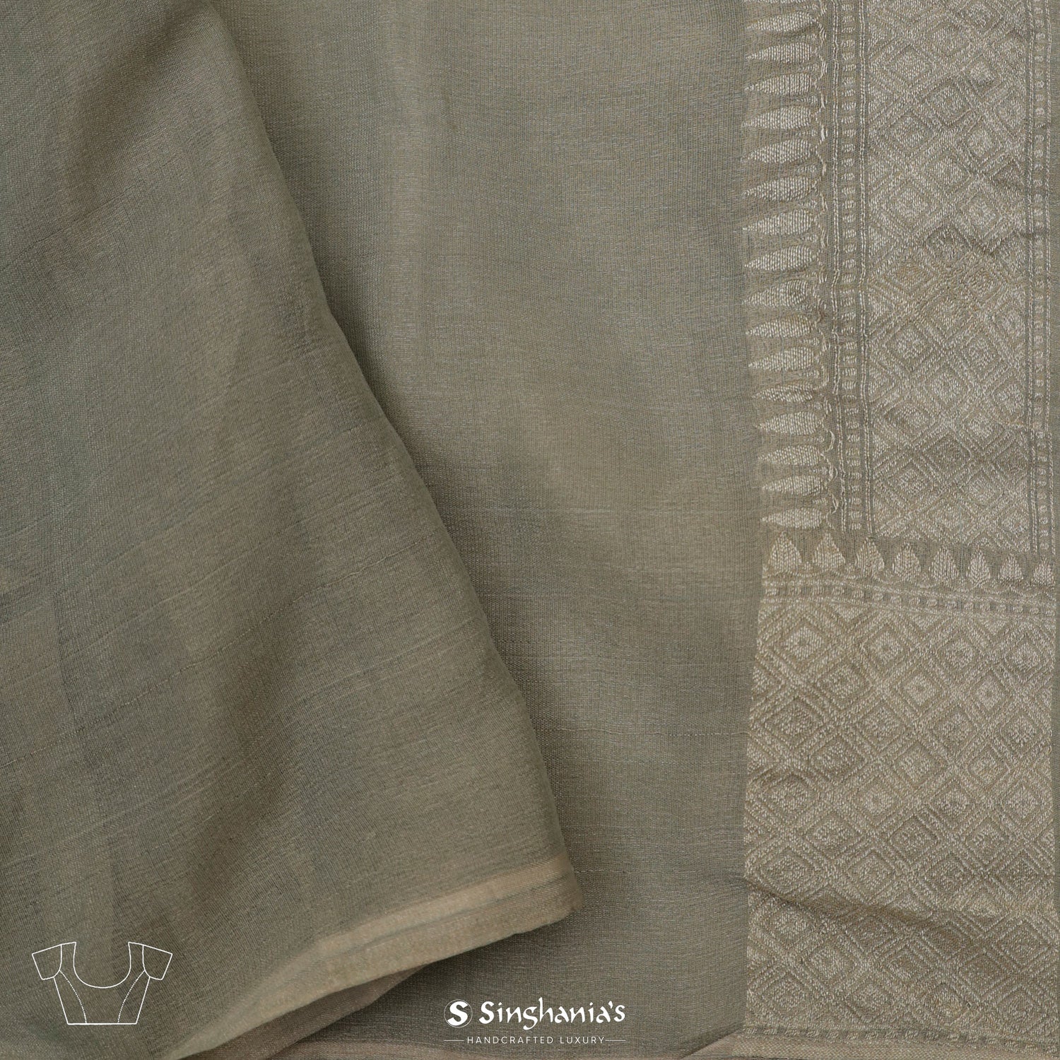 Laurel Green Tissue Saree With Floral Butti Pattern