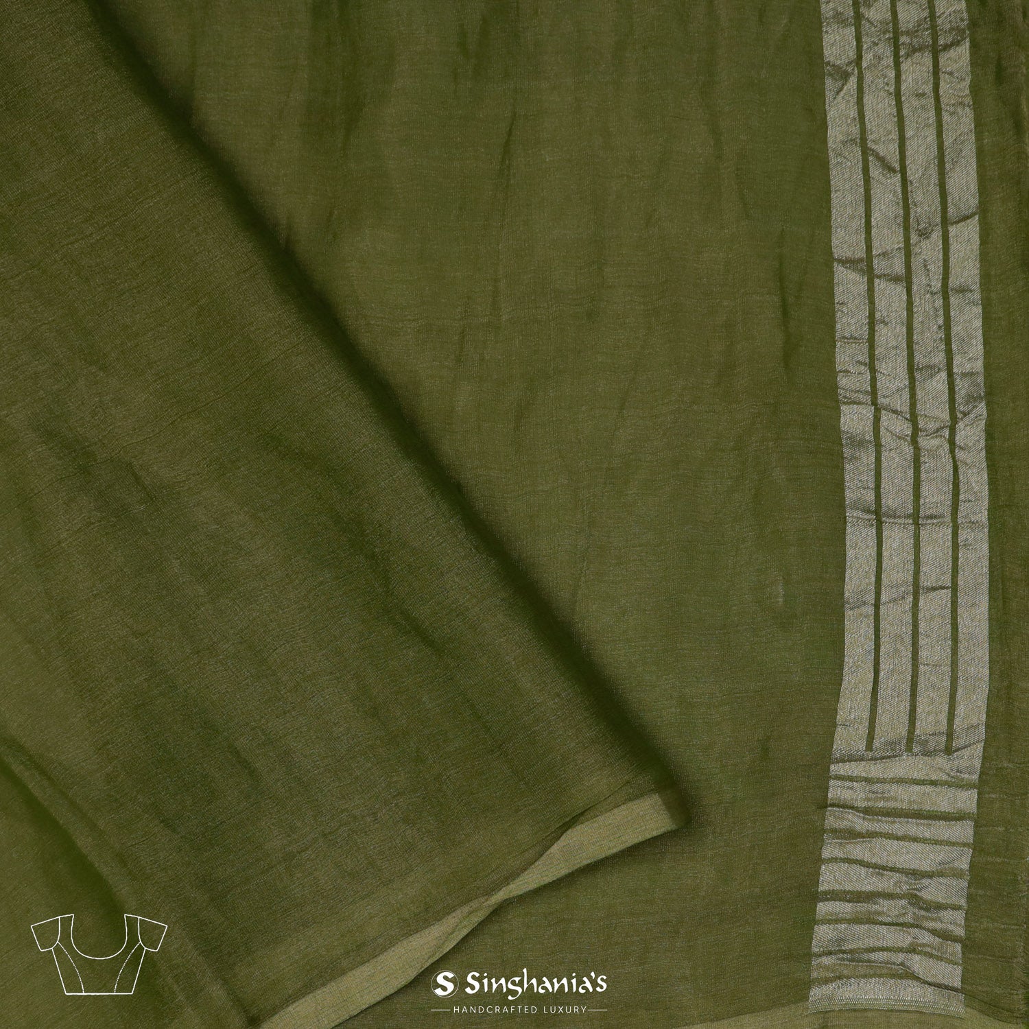 Dark Olive Green Tissue Saree With Banarasi Weaving
