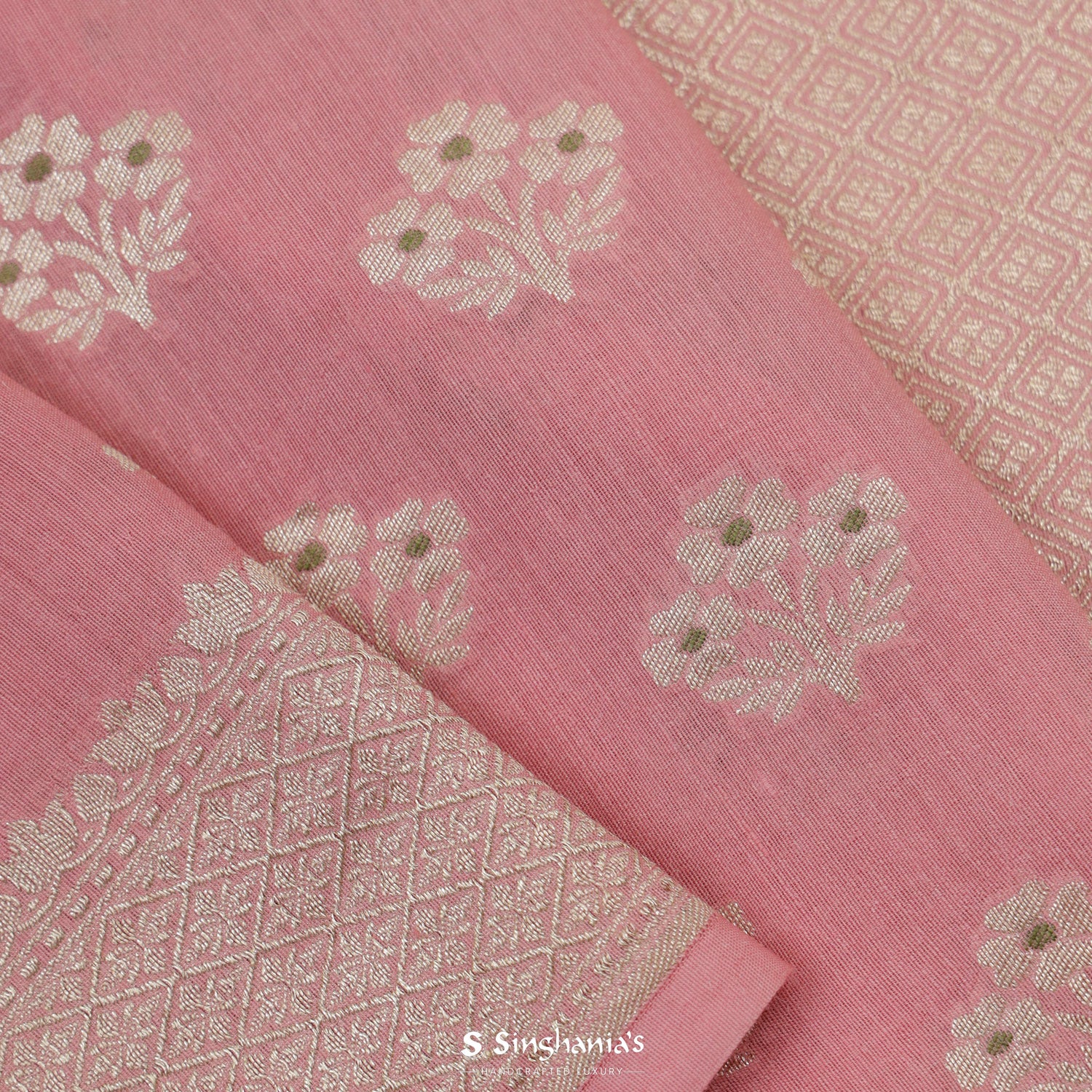 Light Pink Tussar Silk Saree With Banarasi Weaving