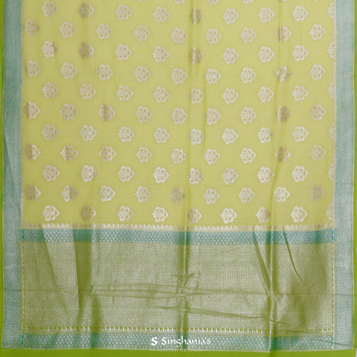 Lime Yellow Tussar Saree With Banarasi Weaving