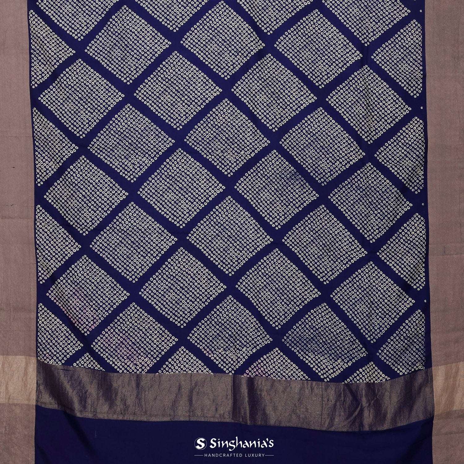 Royal Blue Printed Silk Saree With Geometrical Pattern
