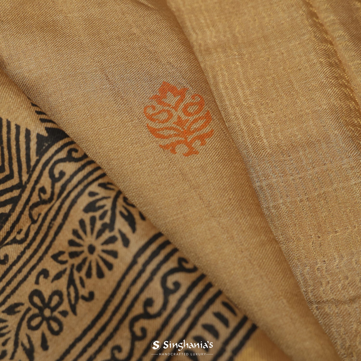 Ginger Ale Brown Printed Tissue Saree With Floral Pattern