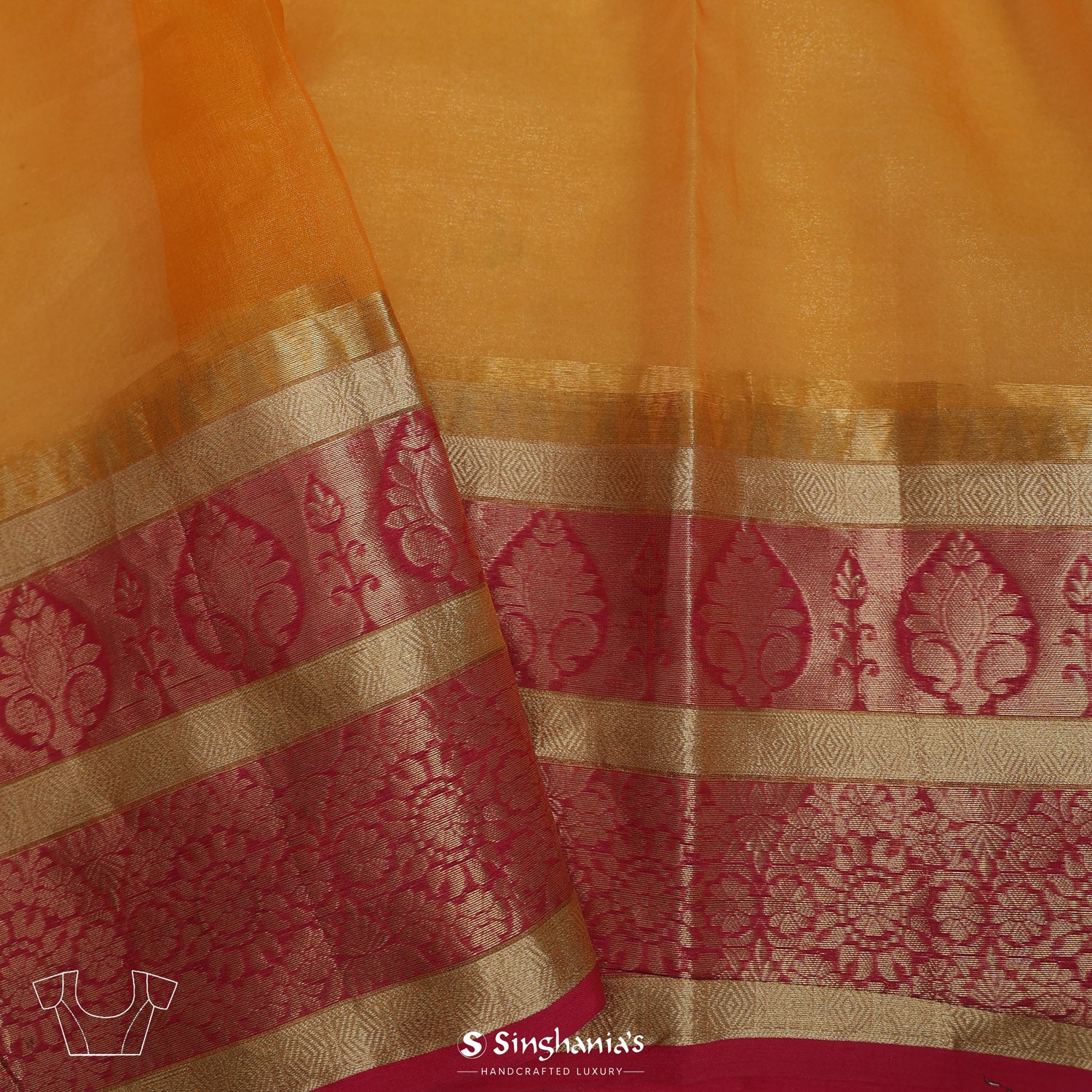 Radiant Yellow Printed Tissue Saree With Floral Butti Pattern