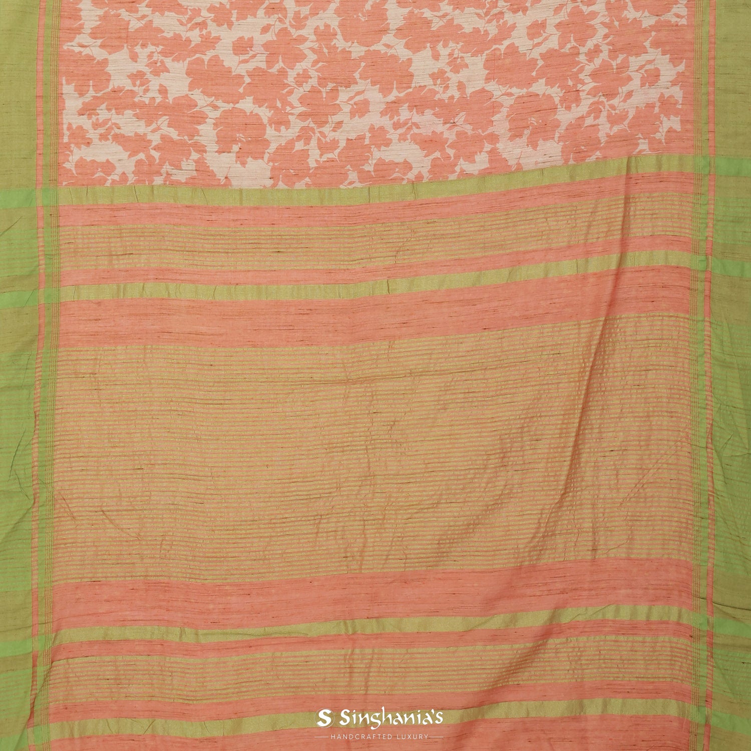 Beige Printed Dupion Saree With Floral Pattern