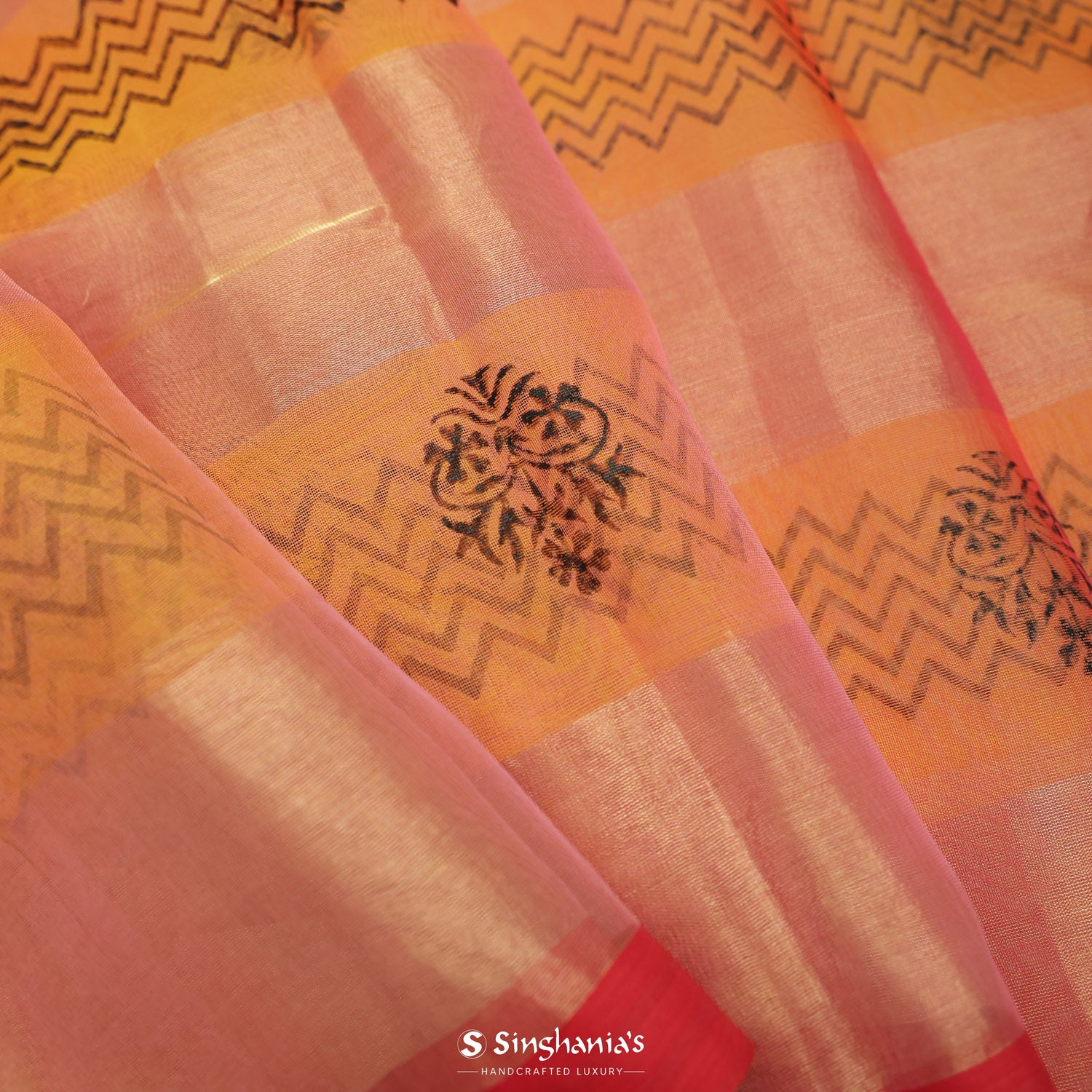 Pastel Pink Printed Organza Saree With Floral Butti Pattern