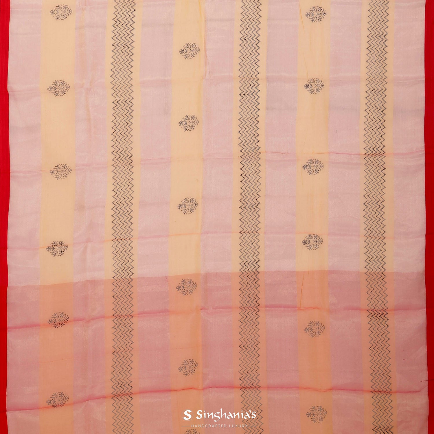 Pastel Pink Printed Organza Saree With Floral Butti Pattern