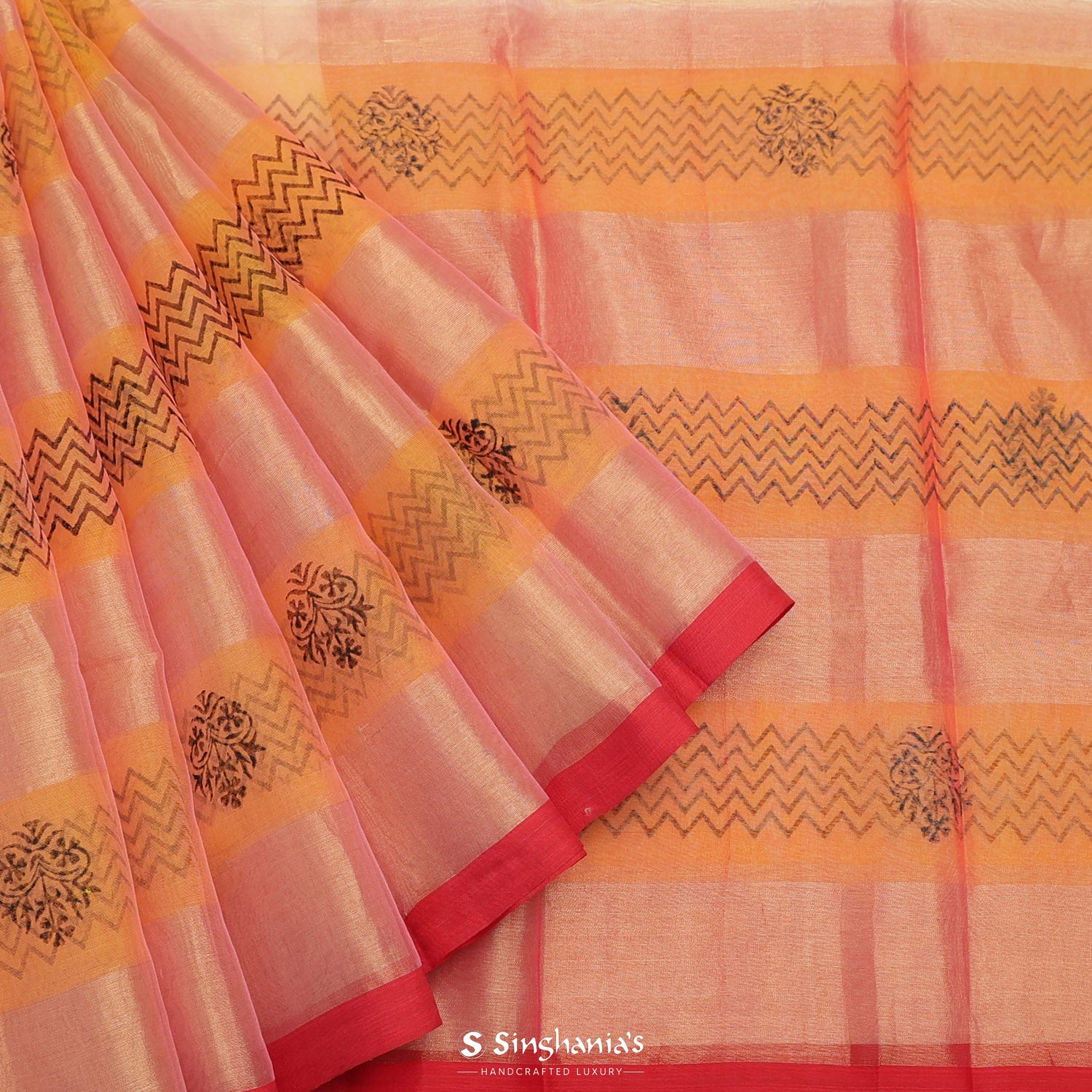 Pastel Pink Printed Organza Saree With Floral Butti Pattern