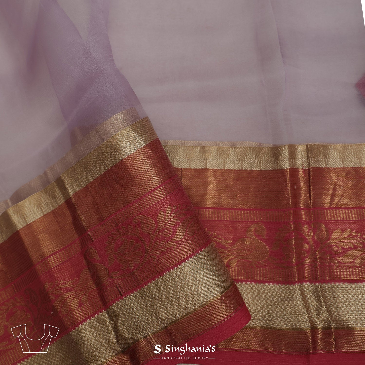 Coin Gray Printed Organza Saree With Floral Pattern