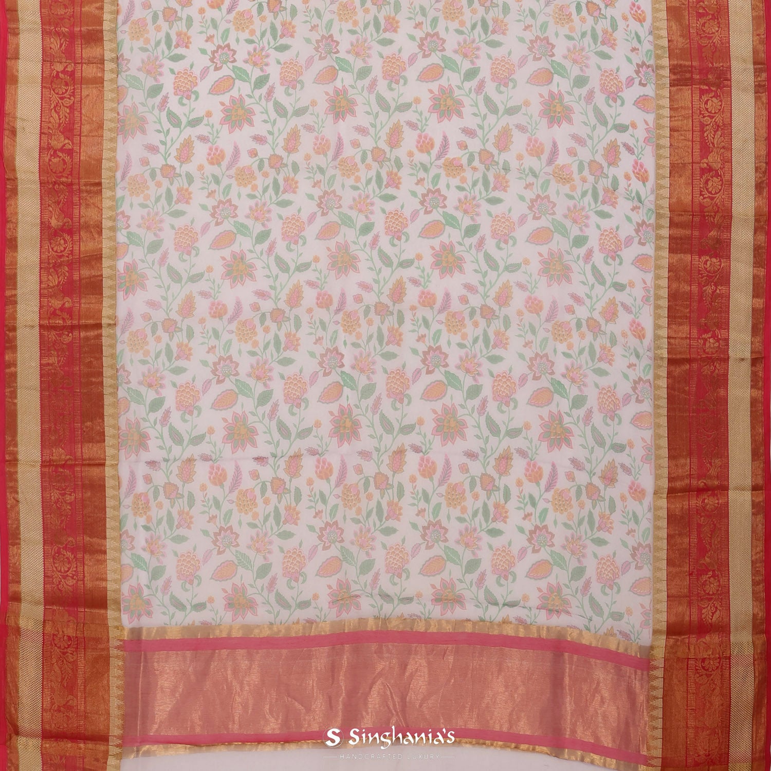 Coin Gray Printed Organza Saree With Floral Pattern