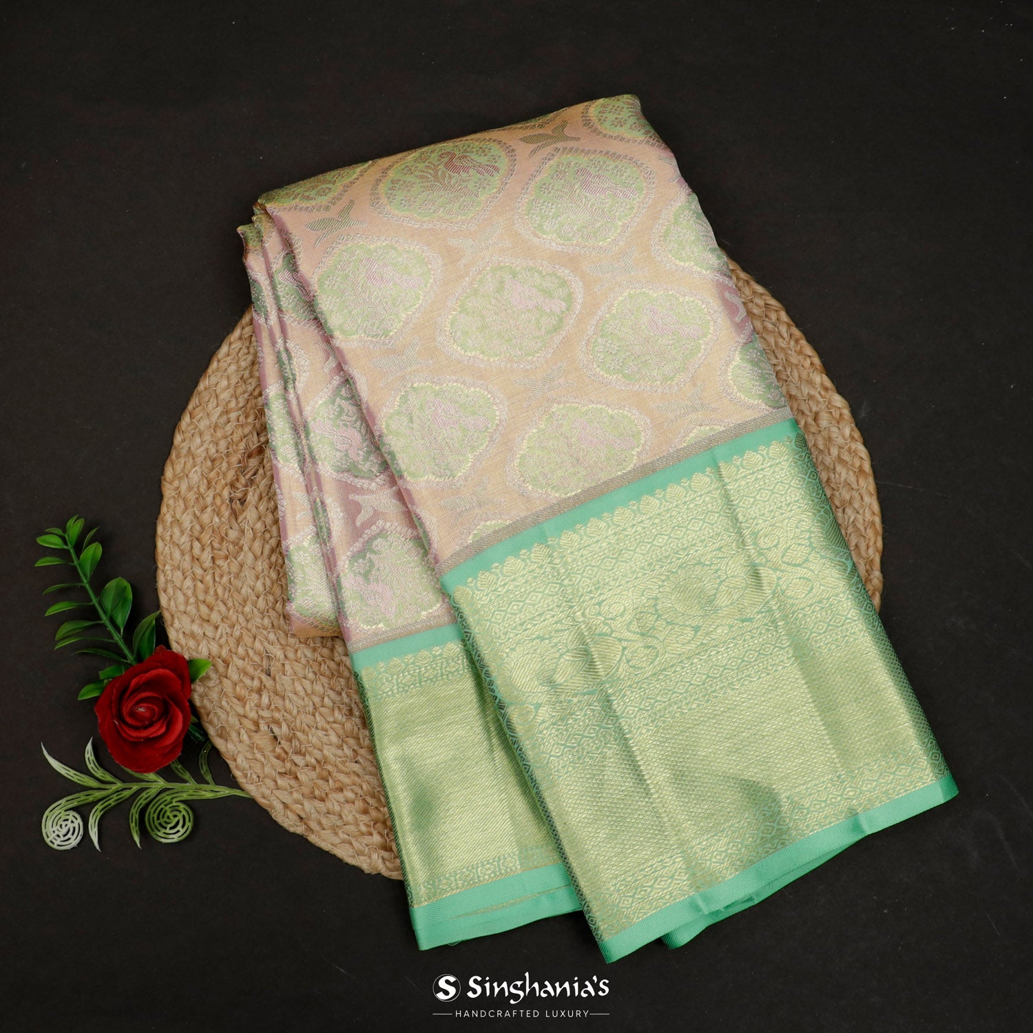 Lavender Blush Purple Kanjivaram Silk Saree With Floral Butti Pattern