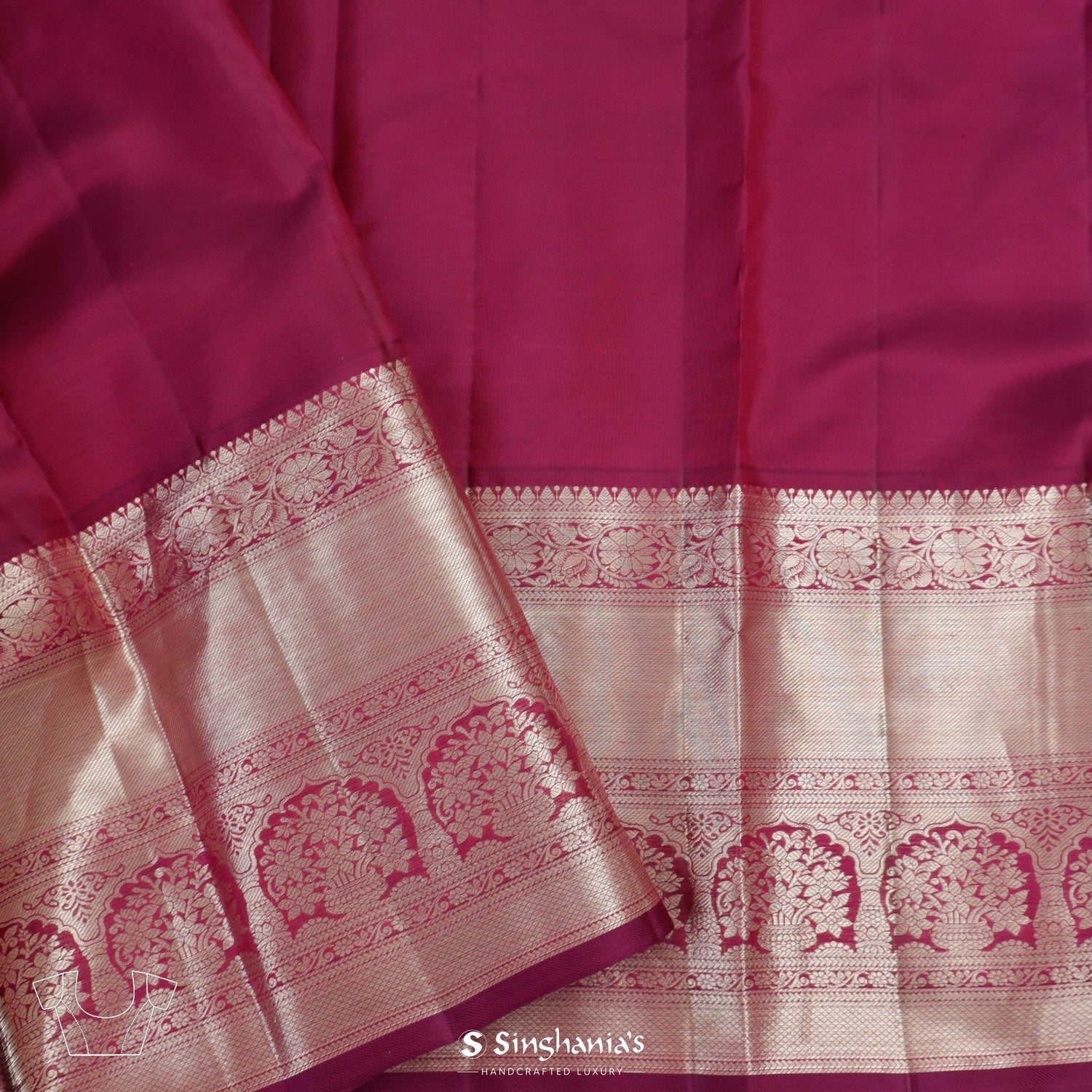 Dark Peach Kanjivaram Silk Saree With Floral Peacock Pattern