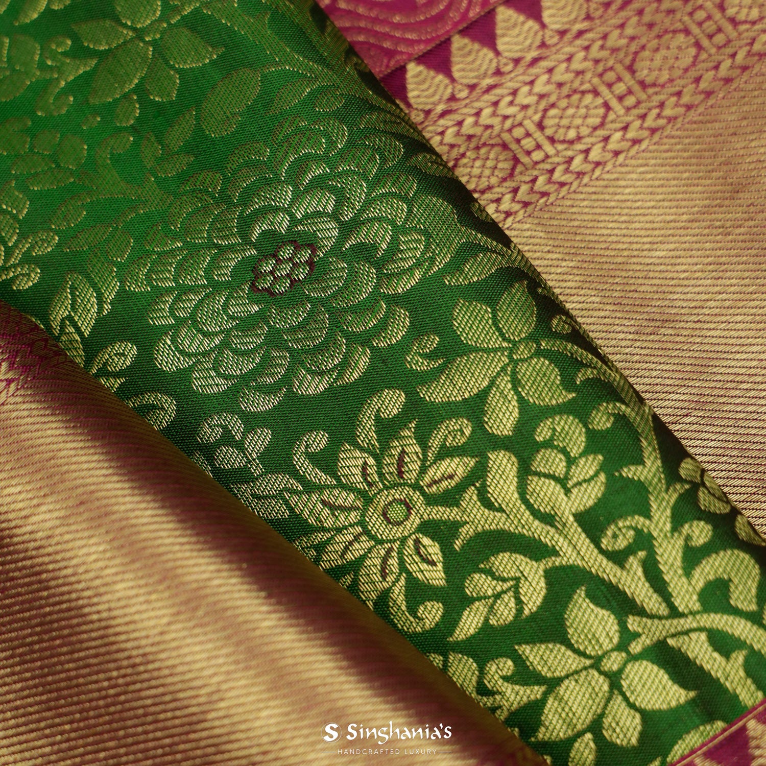 India Green Kanjivaram Silk Saree With Floral Jaal Pattern