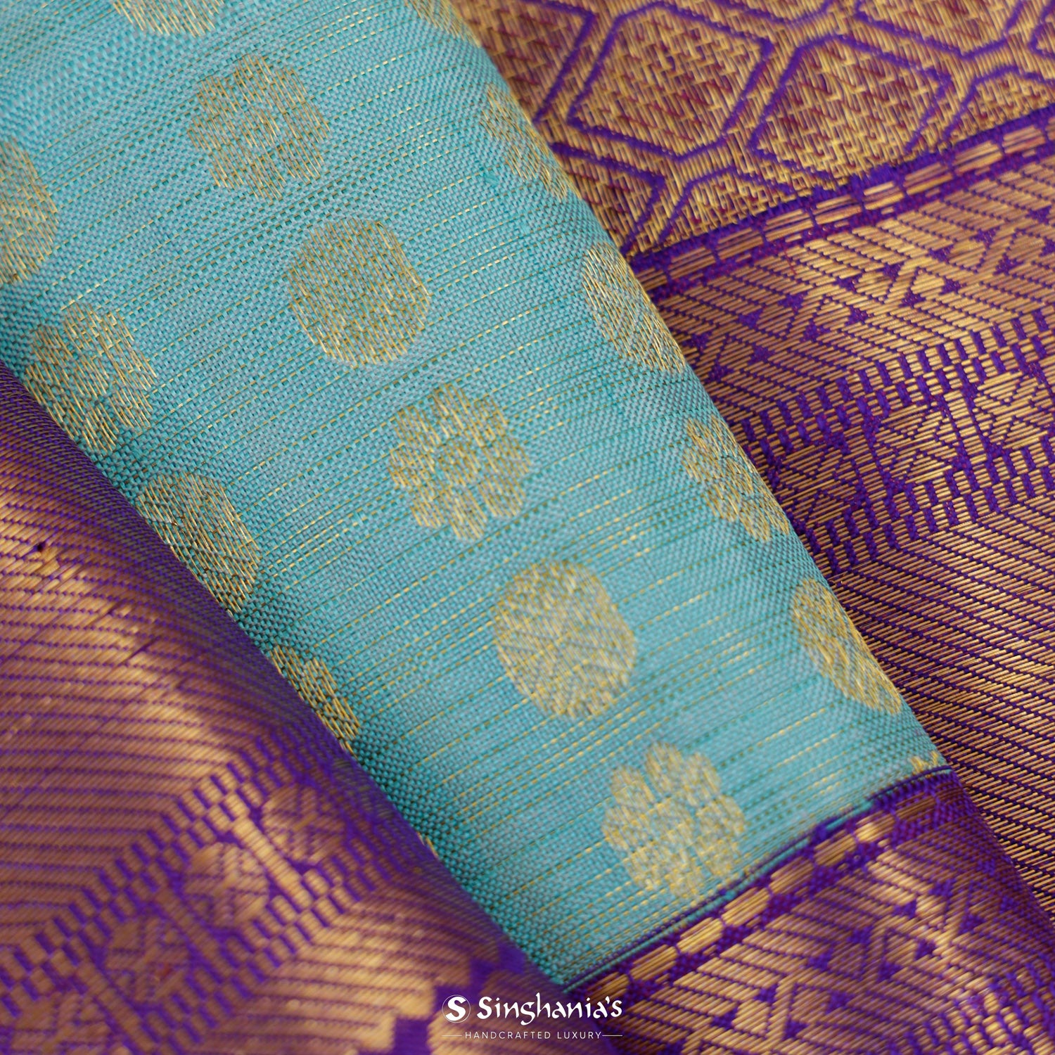 Pale Light Blue Kanjivaram Silk Saree With Floral Jaal Pattern