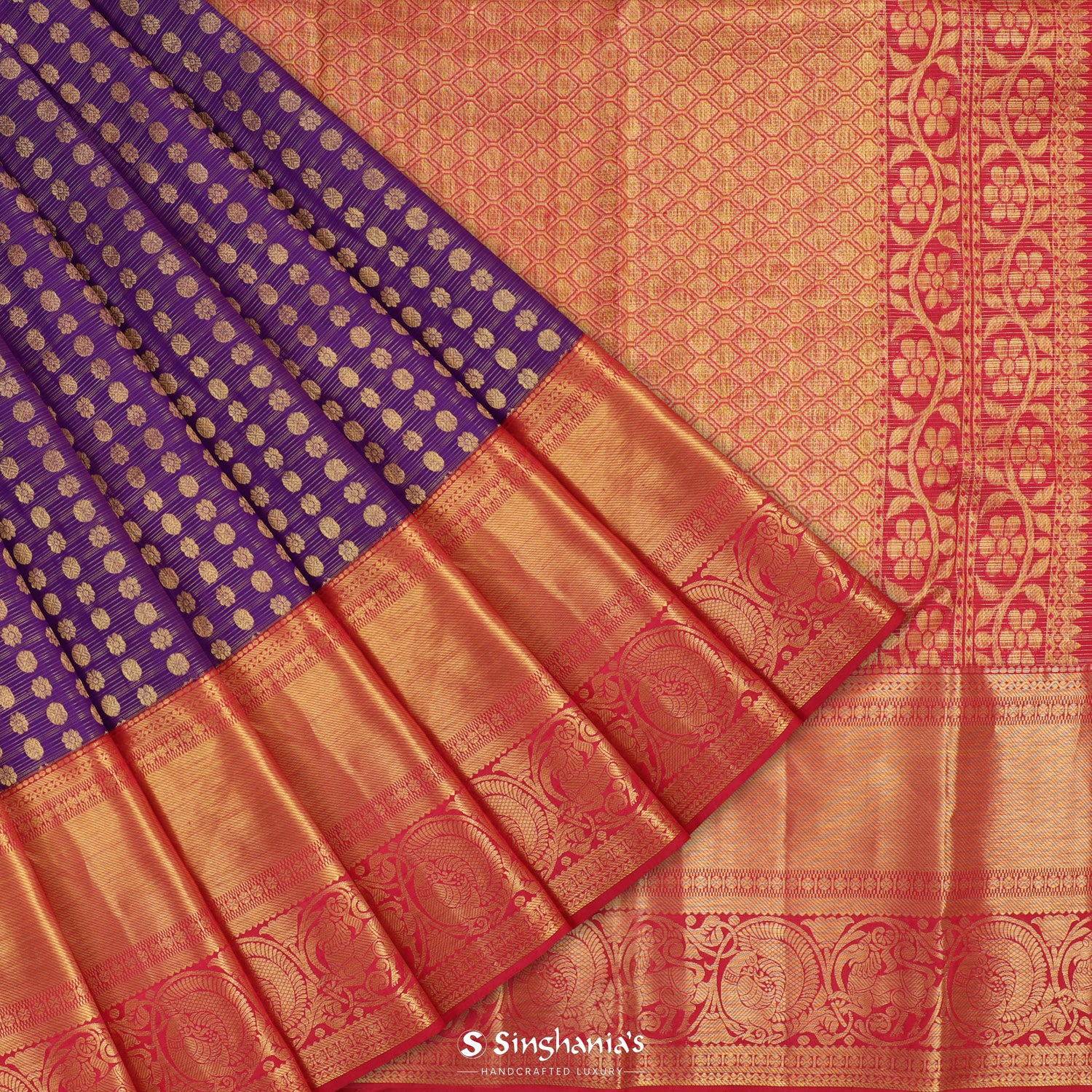 Eminence Purple Kanjivaram Silk Saree With Rudraksha Butti Pattern