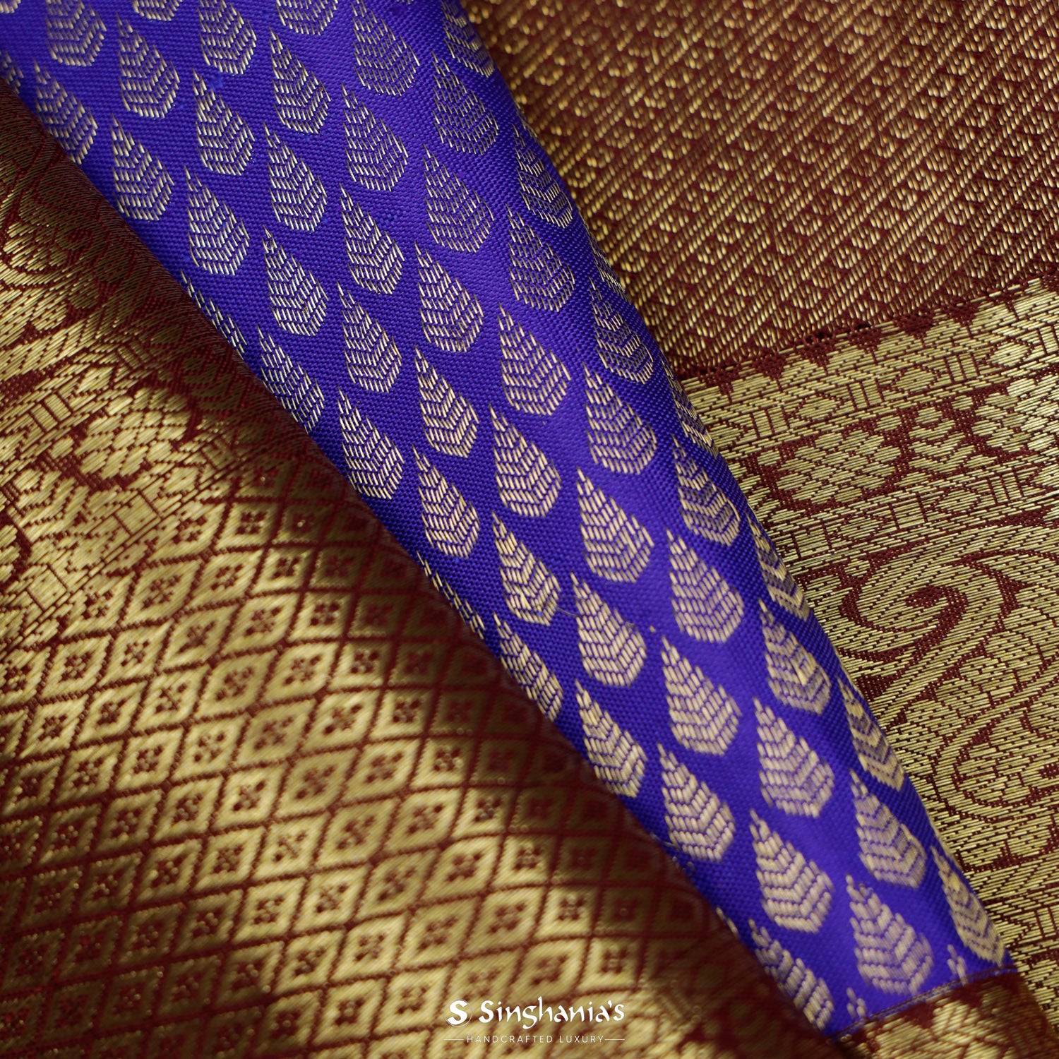 Dark Slate Blue Kanjivaram Silk Saree With Brocade Pattern