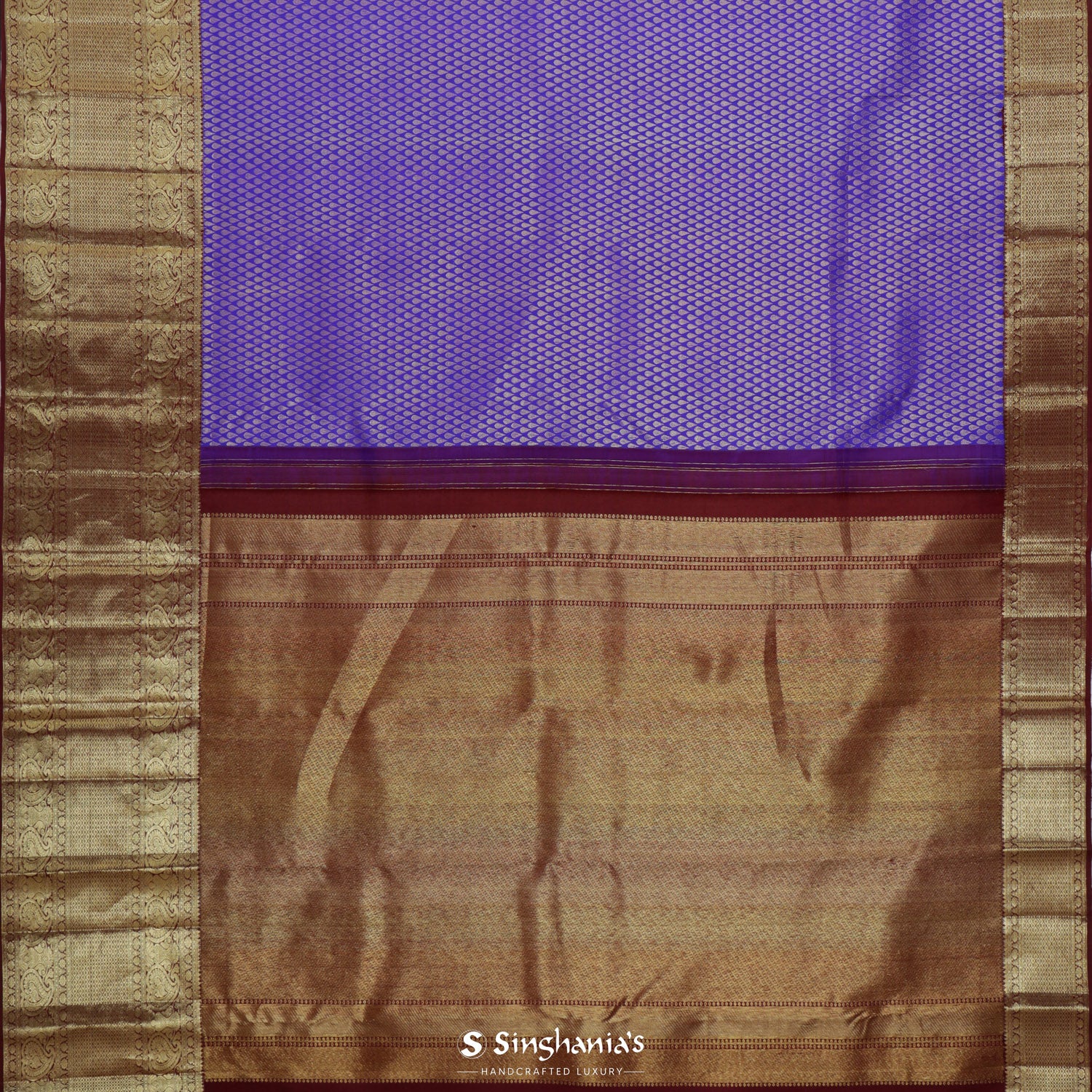 Dark Slate Blue Kanjivaram Silk Saree With Brocade Pattern